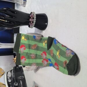 Green Football Themed Socks And Football Stretch Bracelet Bundle